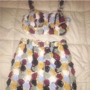 Colorful Floral Two-Piece mini skirt Set